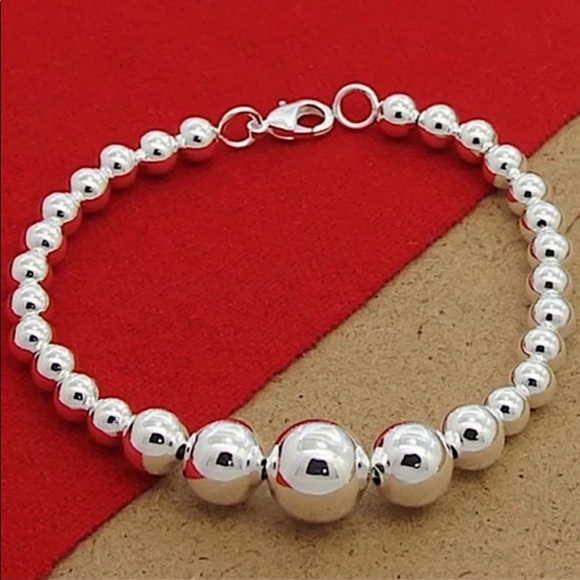 STERLING SILVER BEADED BALL MATCHING NECKLACE BRACELET SET - Picture 4 of 12